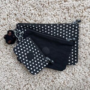 Kipling Black & White Polka Dot 3-Piece Zipper Pouch Set